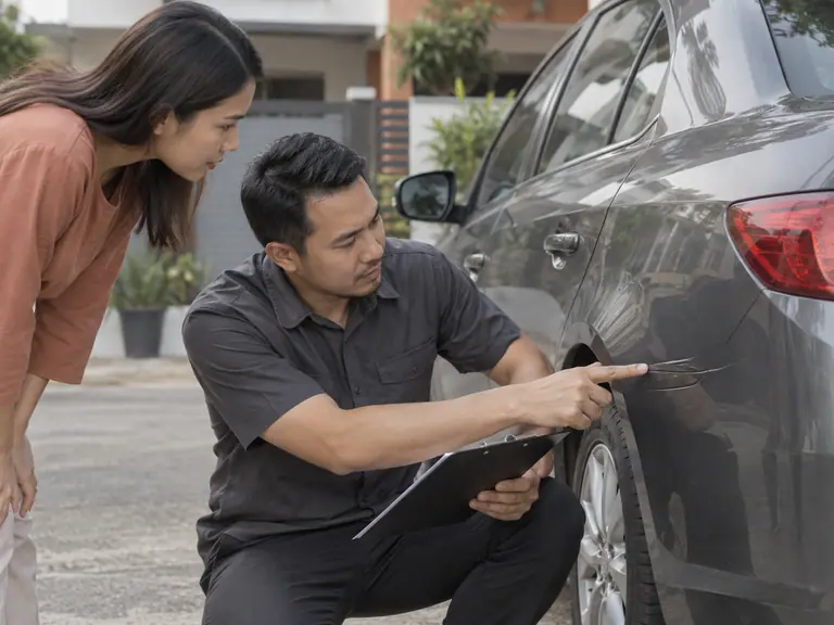 Pemerhatian kesan luaran pada badan kereta — visual ilustrasi