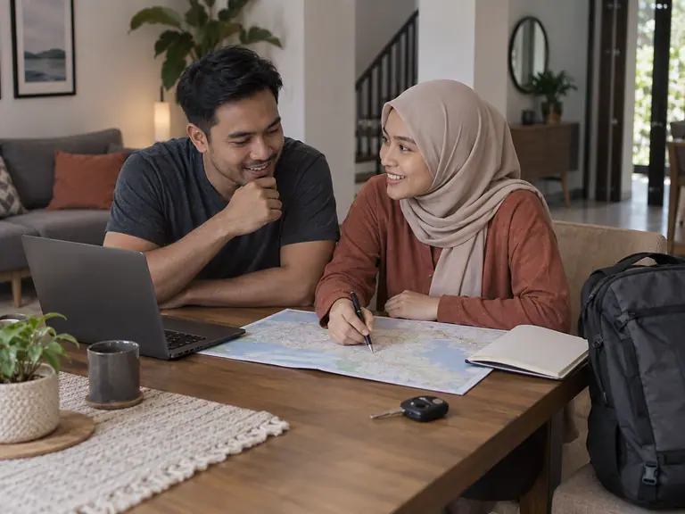 Keluarga merancang belanja perjalanan peribadi — visual ilustrasi